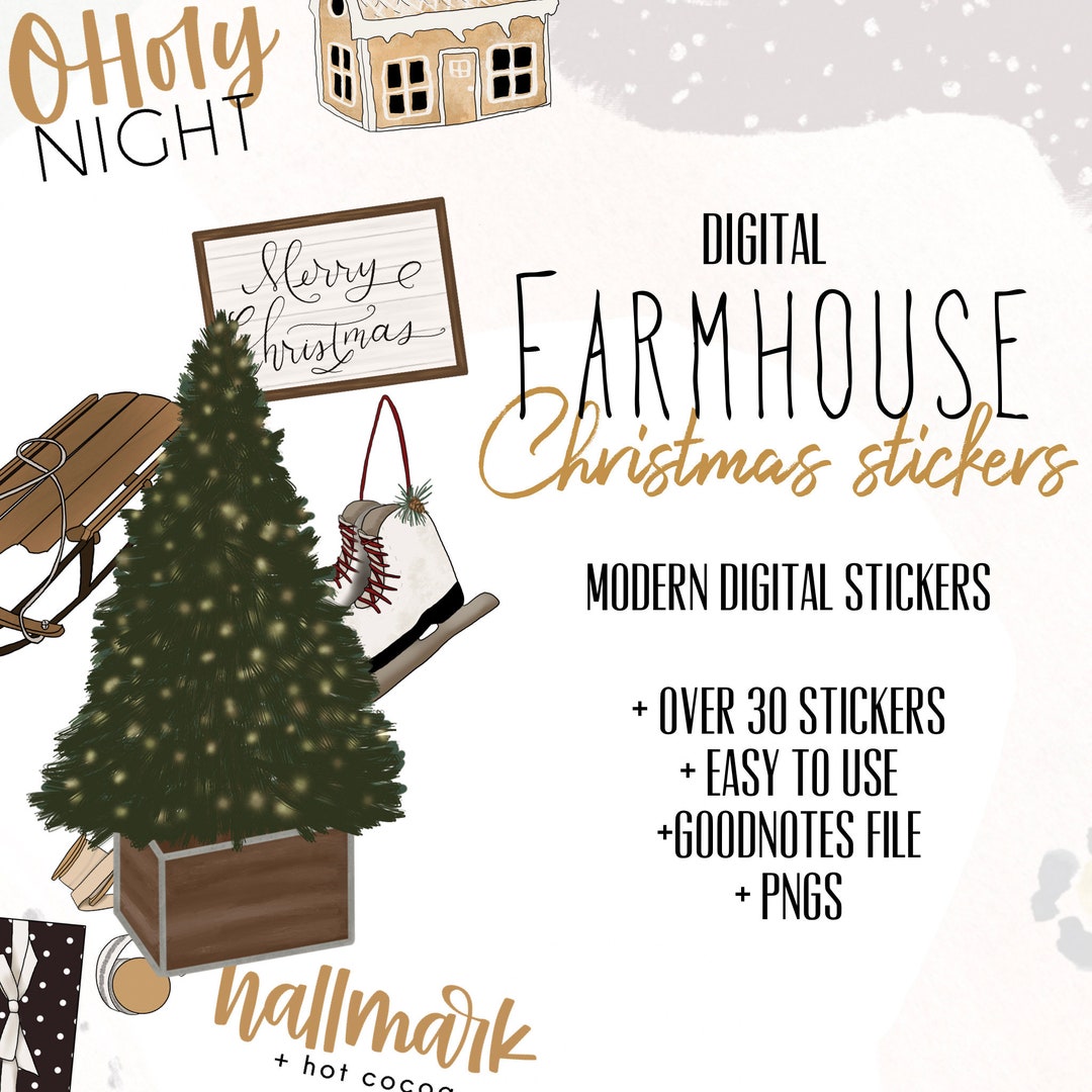 Farmhouse Christmas Digital Stickers | Christmas Goodnotes Modern ...