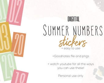Summer Numbers | Number Stickers for Digital planning