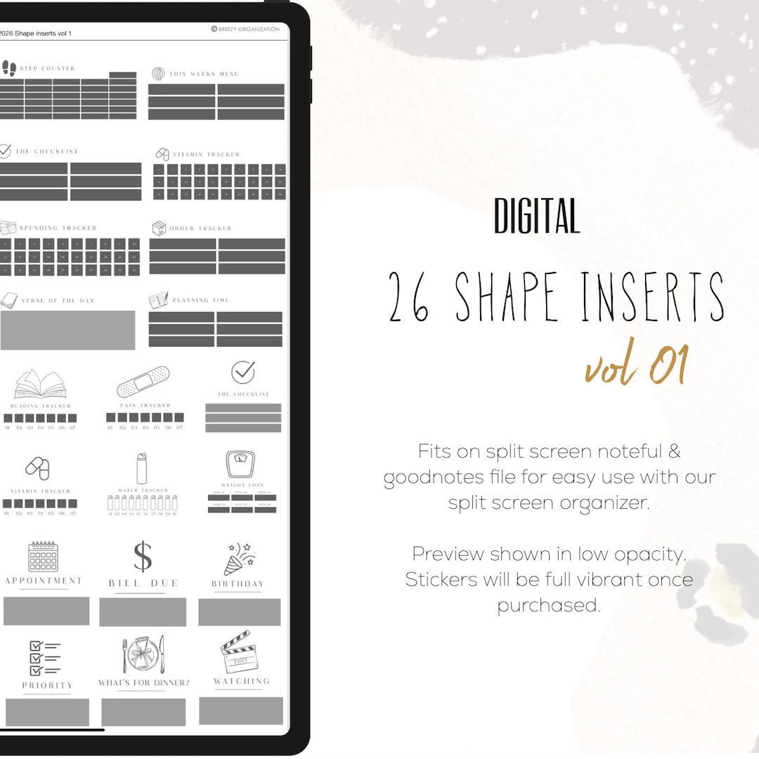 26 Shape Inserts Vol 01 Checklist, Menu Planning, Spending Tracker ...