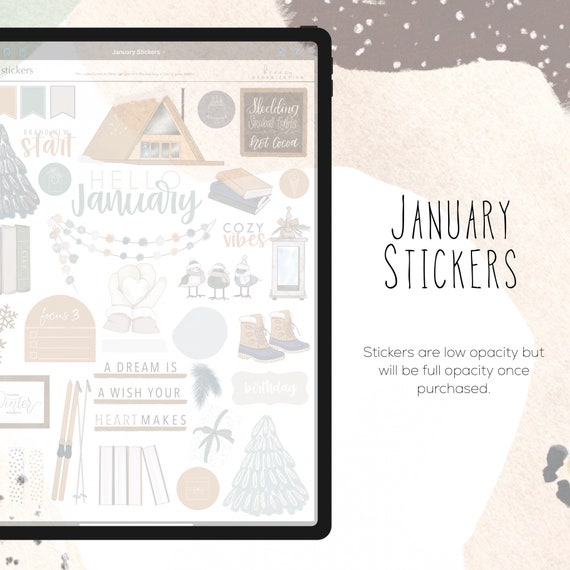 Paper new year January goodnotes modern stickers digital winter ...