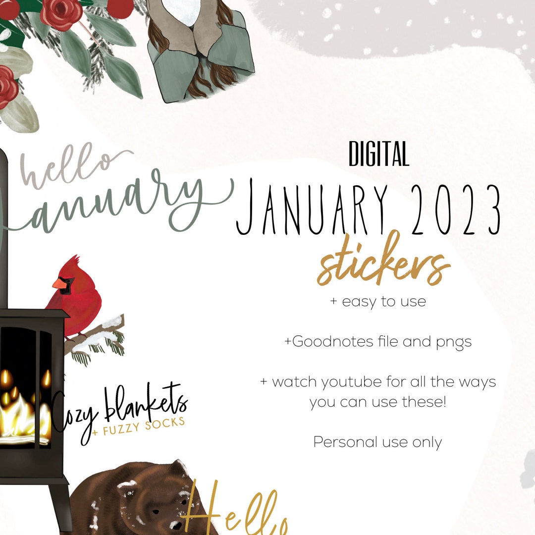 January 2023 Digital Stickers | Winter Goodnotes Modern Stickers ...