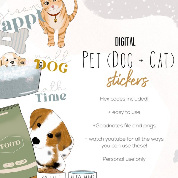 Pet Stickers | Dog and Cat Digital Stickers for digital planning