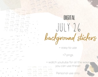 July 26 Background Stickers  | Modern Digital Cute Background Stickers | Summer Digital Planning