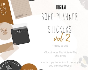 Boho Planning Stickers  Vol 2 digital stickers | Boho goodnotes and noteful modern stickers, digital planner stickers