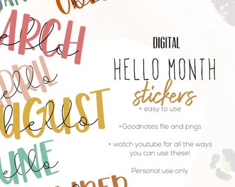 Hello Month Stickers  for digital planning | Colorful monthly stickers