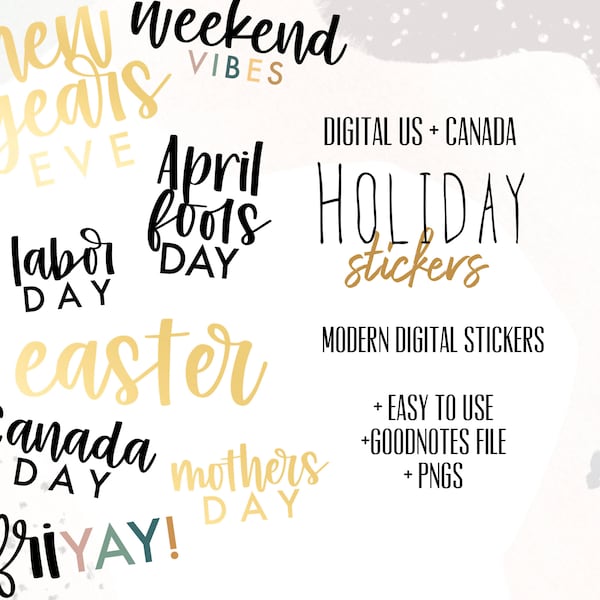 US and Canada Holiday Digital Stickers | Holiday Digital Planning Stickers Gold and Black