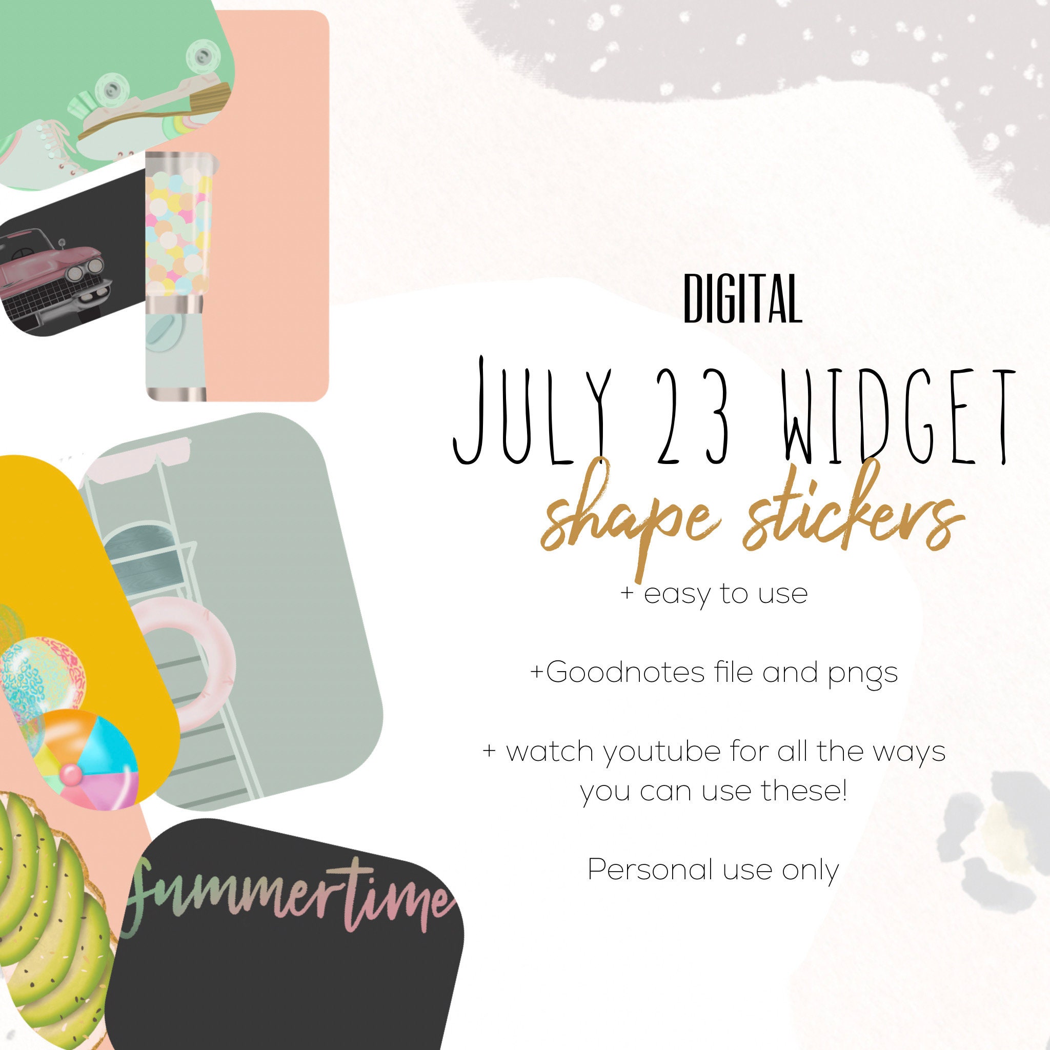 July 2023 widget shape digital stickers | Summer goodnotes modern stickers, digital minimalist stickers