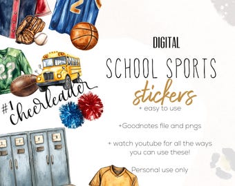 School Sports Stickers |  Stickers for Goodnotes and Noteful | School digital  stickers
