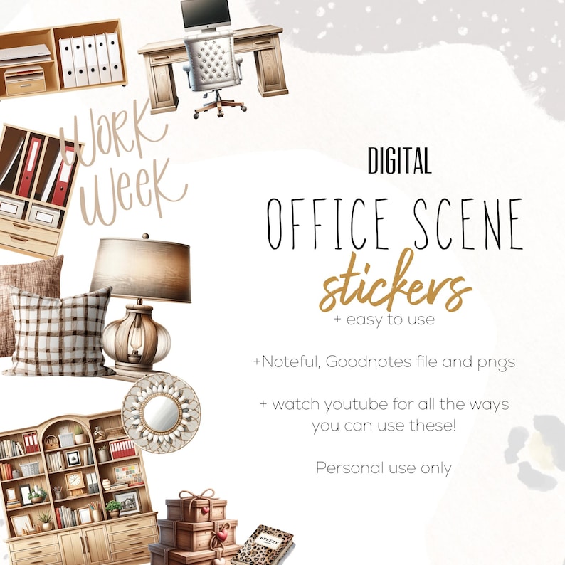 Office Scenes Digital Stickers | Furniture Stickers | Noteful and ...