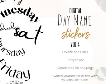 Day Name Digital Stickers, Digital planning, word stickers, basic planning stickers, stickers for digital planning, scrapbook