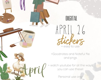 April 26 digital stickers | noteful and goodnotes stickers | modern stickers | digital spring stickers |