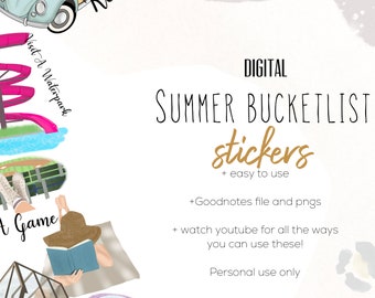 Summer Bucket List digital stickers | summer goodnotes modern stickers, digital minimalist stickers