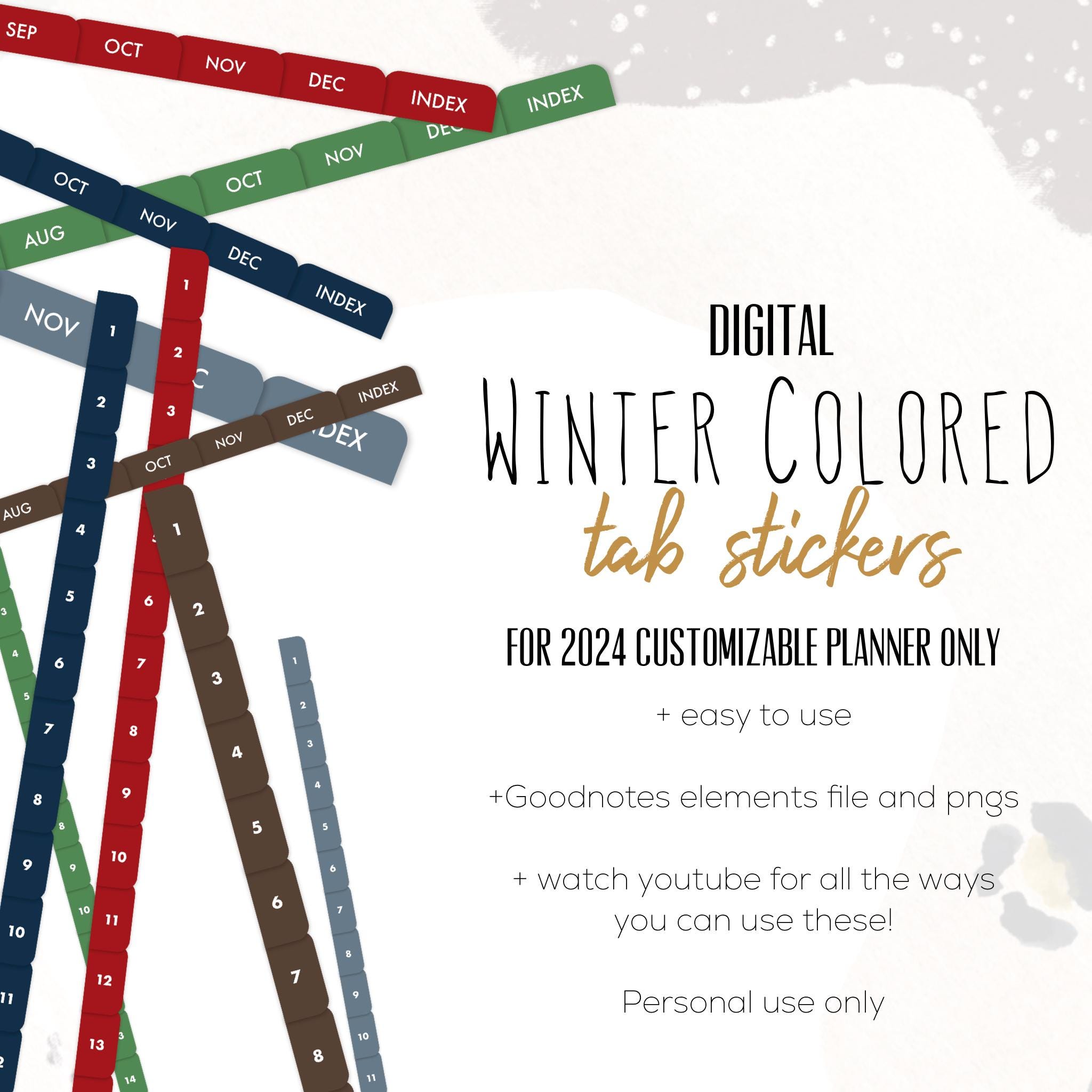 Winter Colored Tab 2024 Stickers for Goodnotes, Winter Tab