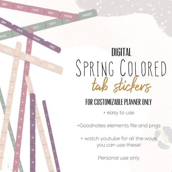 Spring Colored Tab Stickers for Goodnotes, spring tab stickers | Month tab digital stickers