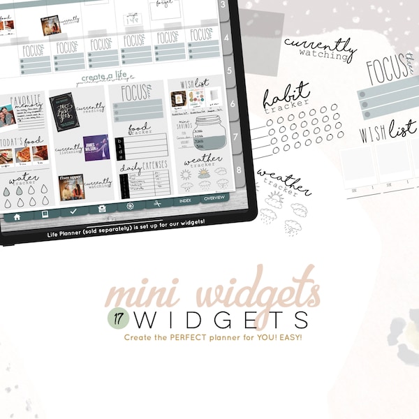 Mini Widget Pack food, water, weather and habit tracker + more | Digital WIDGETS for Customizable Digital LIFE Planner | Digital widget only