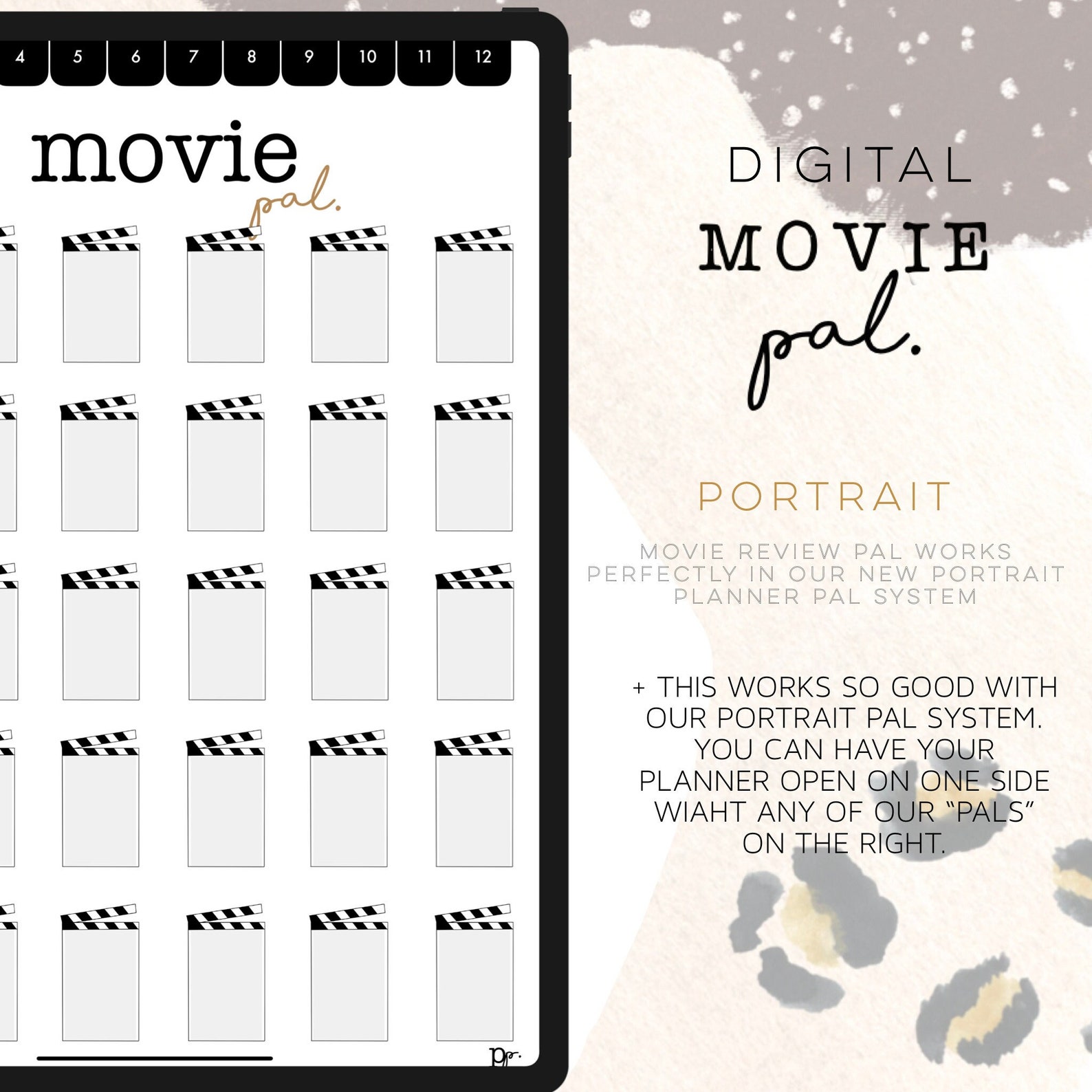 Movie Pal PORTRAIT Digital Planner Organizer Digital Movie or Tv Show