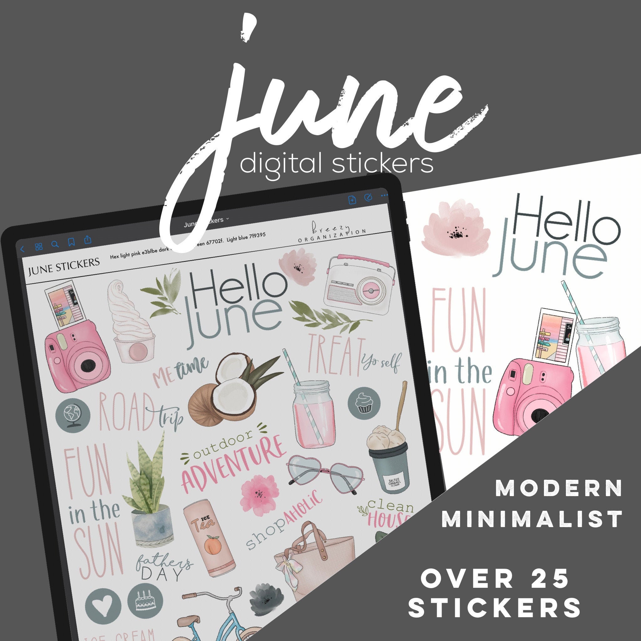 June Sticker Design June Digital Stickers for Goodnotes, Summer Modern Minimalist Digital ...