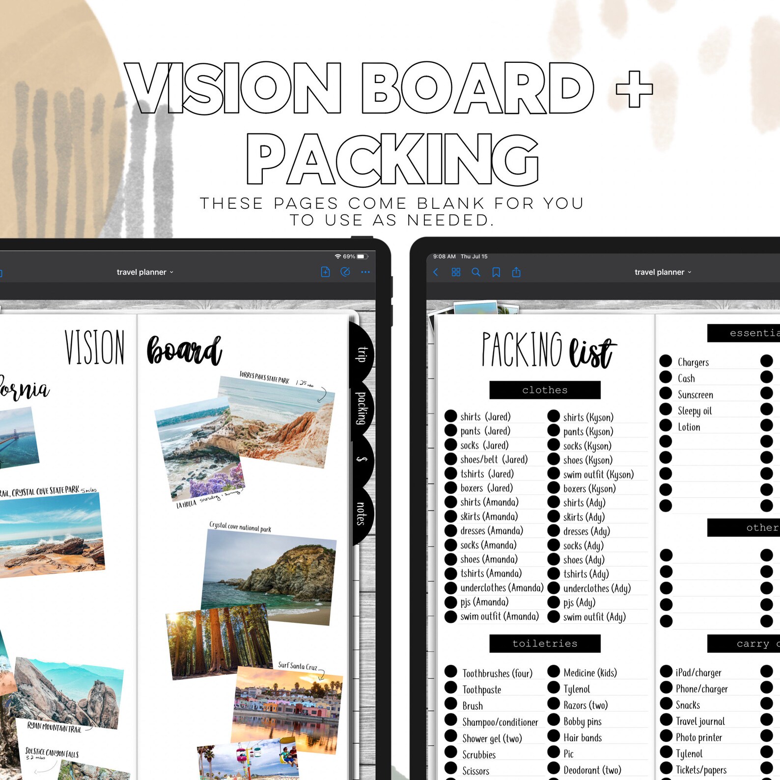 Digital Travel Planner Digital Vacation Planner Goodnotes Etsy