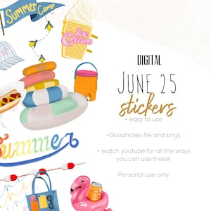 25 Juni digitale Aufkleber | Goodnotes und Notiz-Sticker | moderne Aufkleber | digitale Sommer Sticker | Pool Aufkleber