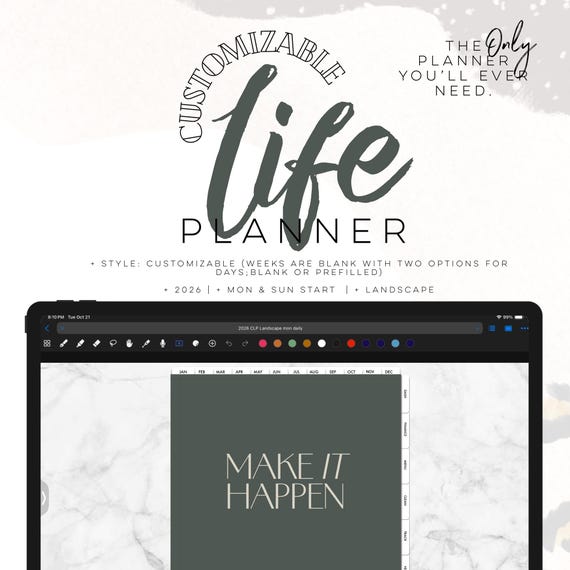 2026 Customizable Life Planner LANDSCAPE | Digital life planner easy customizable planner with insert and widgets | All in one Planner