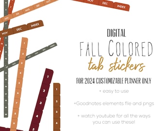 Fall Colored Tab Stickers for Goodnotes, Fall tab stickers | Month tab digital stickers