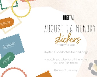 August 26 Memory digital stickers | Memory stickers Noteful and Goodnotes modern stickers,