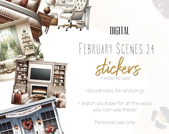 February 24 Scene Stickers, farmhouse stickers, decor stickers, stickers for digital planning,