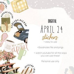 April 24 digital stickers | goodnotes stickers | modern stickers | digital spring stickers | scrapbook stickers
