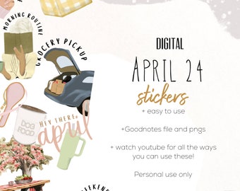 April 24 digital stickers | goodnotes stickers | modern stickers | digital spring stickers | scrapbook stickers