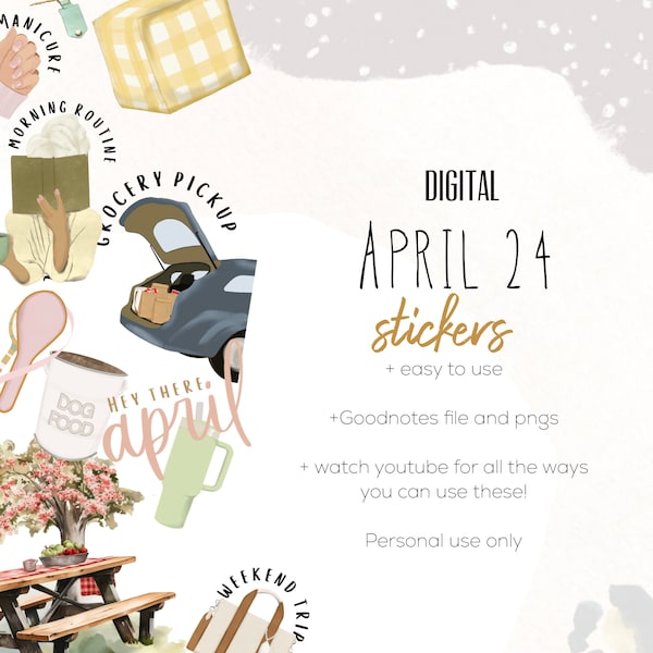 April 24 digital stickers | goodnotes stickers | modern stickers | digital spring stickers | scrapbook stickers