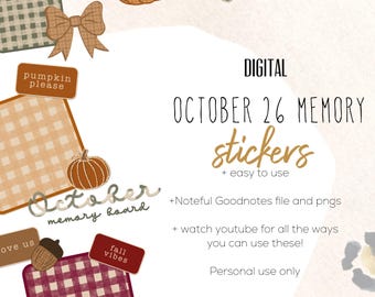 October 26 Memory digital stickers | Fall Memory stickers Noteful and Goodnotes stickers, Digital Scrapbook Stickers, Fall Digital Stickers