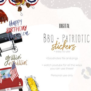BBQ + Patriotic digital stickers | Grilling goodnotes modern stickers, digital minimalist stickers