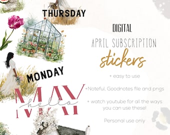April 26 Subscription Digital Stickers | Goodnotes and Noteful Modern Digital Stickers