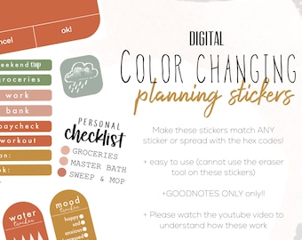 Color Changing Planning Stickers | GOODNOTES ONLY!!! | Digital Widgets Starter Sticker Set