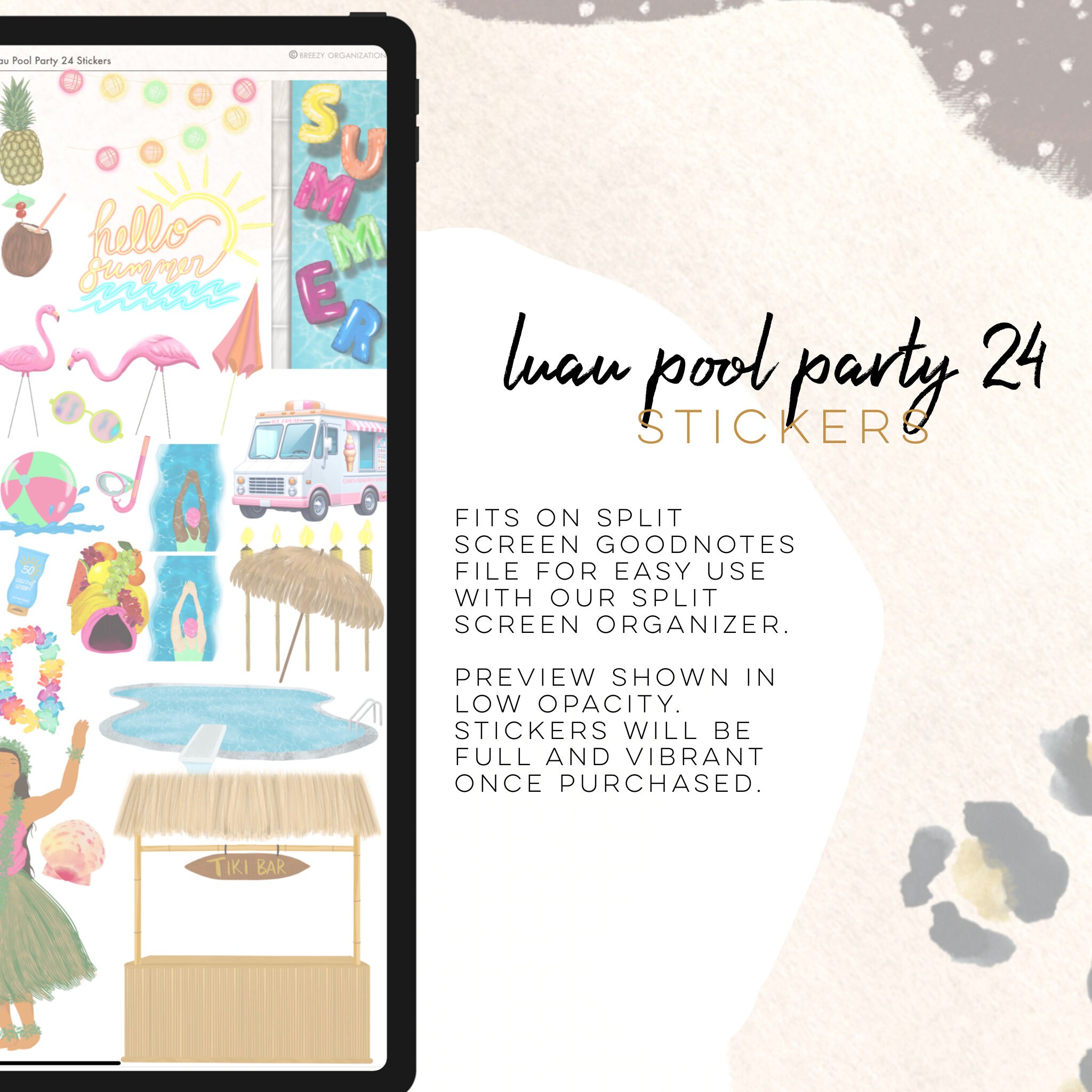 Luau Pool Party 24 Digital Stickers |vacation Stickers, Beach Stickers ...