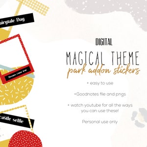 Magical Kingdom Sticker Add on pack for Goodnotes, Theme park digital stickers for digital planners, Planner png digital stickers, Vacation