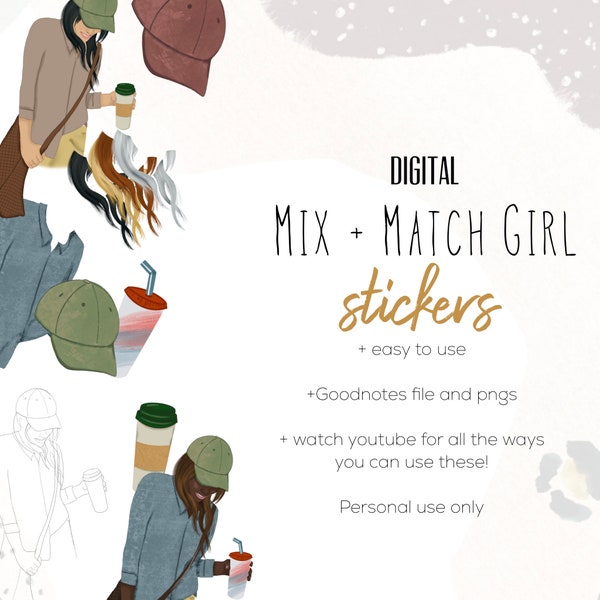 Mix + Match Girl Digital Stickers Stickers, Digital planning, Girl Stickers for Digital Planning, Digital Scrapbook Stickers