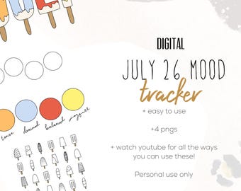 July 26 Mood Tracker Digital Stickers | Modern Digital Mood Stickers | Sumer Stickers