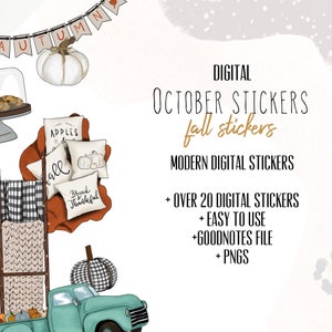 October digital stickers | fall goodnotes modern stickers, digital fall stickers