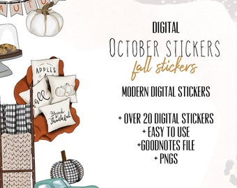 October digital stickers | fall goodnotes modern stickers, digital fall stickers