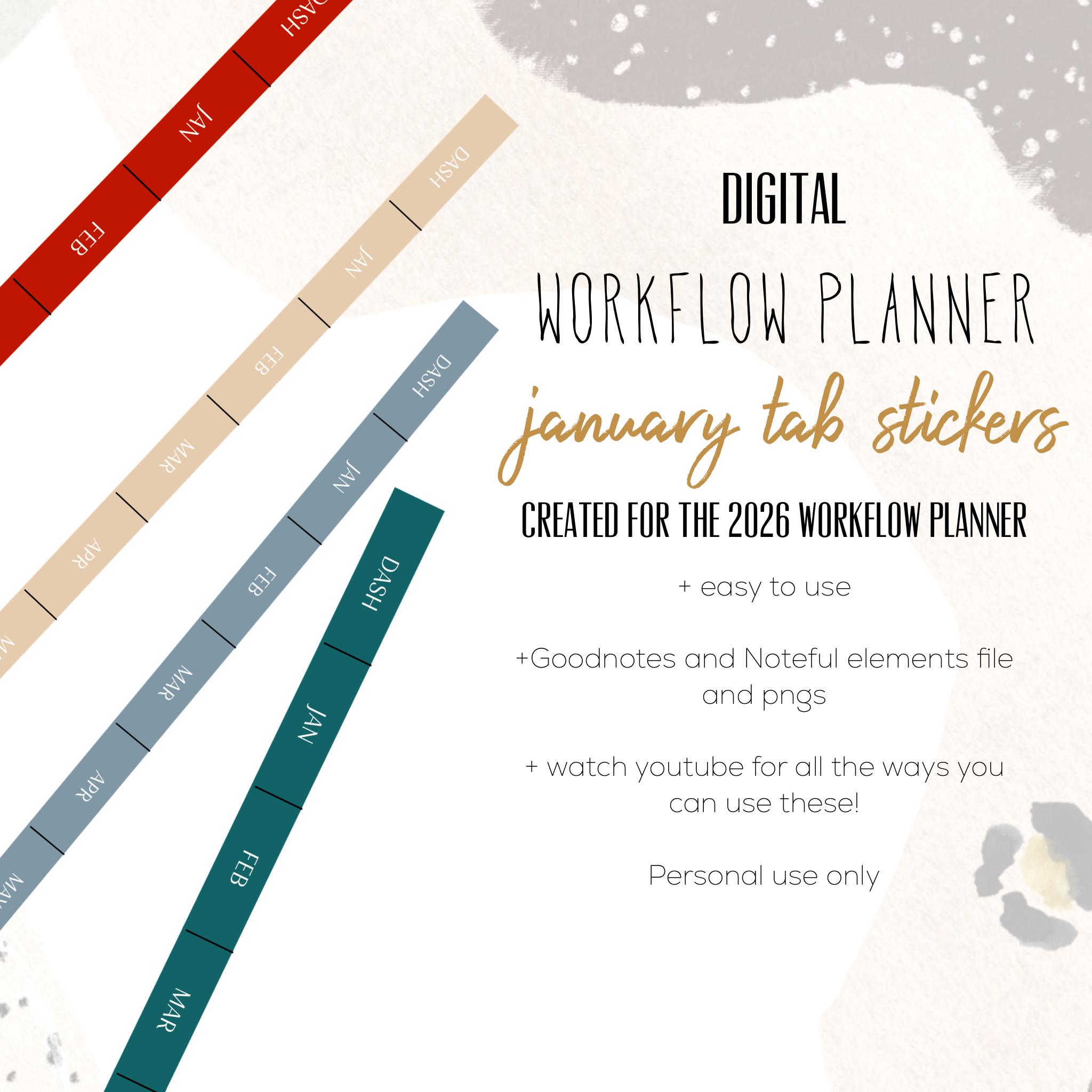 January Colored Tabs for the 2026 Workflow Planner | Stickers for ...
