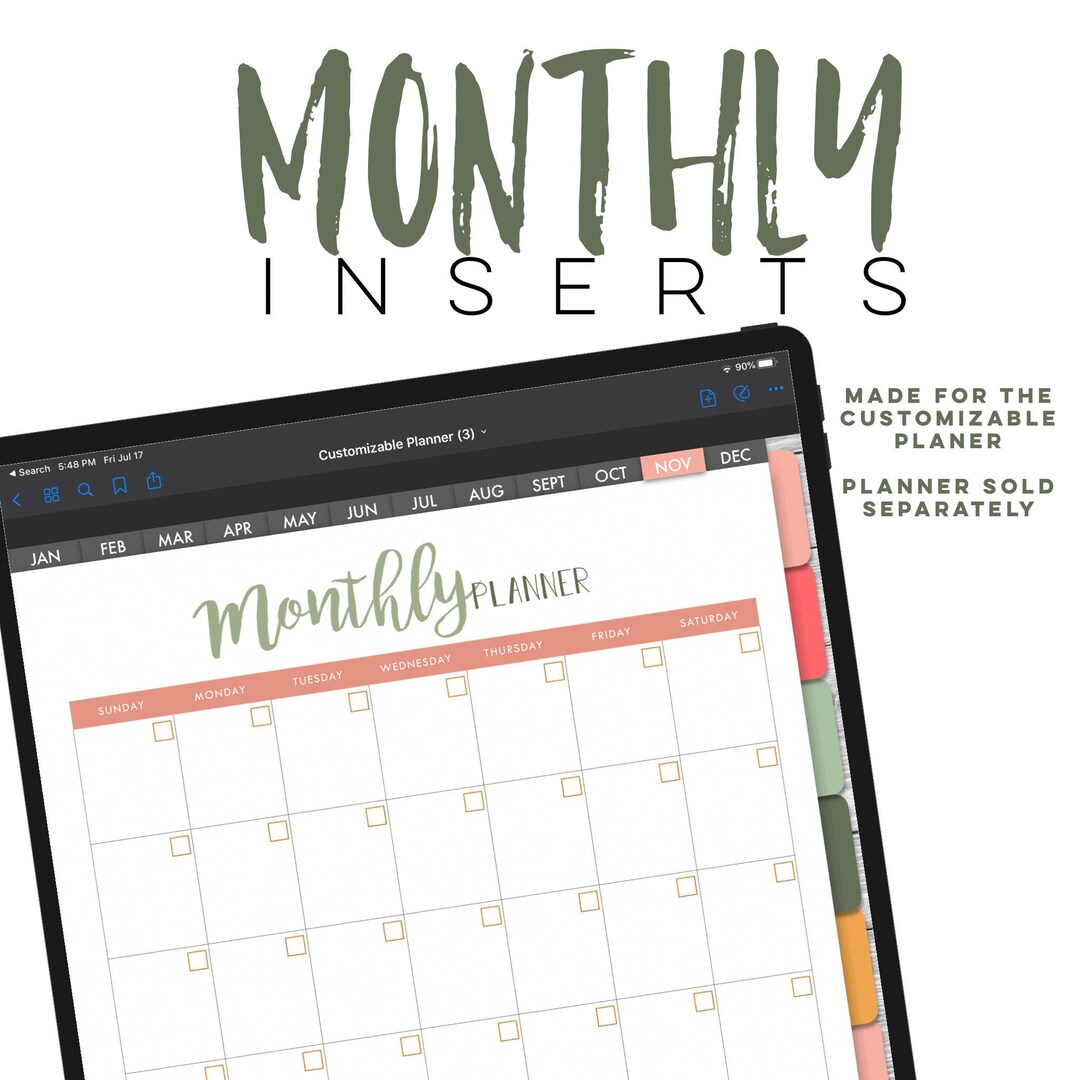 Monthly Planner Digital INSERTS for the Customizable Digital Planner ...
