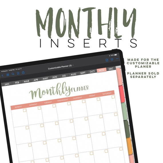 Monthly Planner Digital INSERTS for the Customizable Digital | Etsy