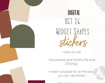 October 2026 digital shape widgets | Digital  modern stickers to use in apps like Noteful or Goodnotes, shape widgets for digital planning