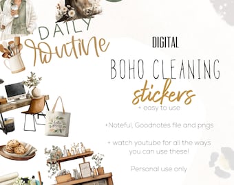 Boho Cleaning Stickers, Digital planning, word stickers, routine planning stickers, stickers for digital planning