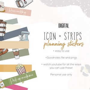 Icon and Strip Planning Stickers | Modern planner stickers, getting start planner stickers