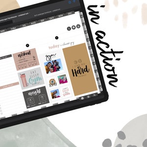 Op de afbeelding: Een digitale planner op een tabletscherm met een kalenderindeling. De planner heeft een tabblad voor elke maand van het jaar, en de huidige maand is gemarkeerd. De planner heeft ook een sectie voor dagelijkse taken en een sectie voor notities. De planner is versierd met stickers en foto's. De tekst "today i choose joy" en "I can do hard things" is zichtbaar op het scherm.
