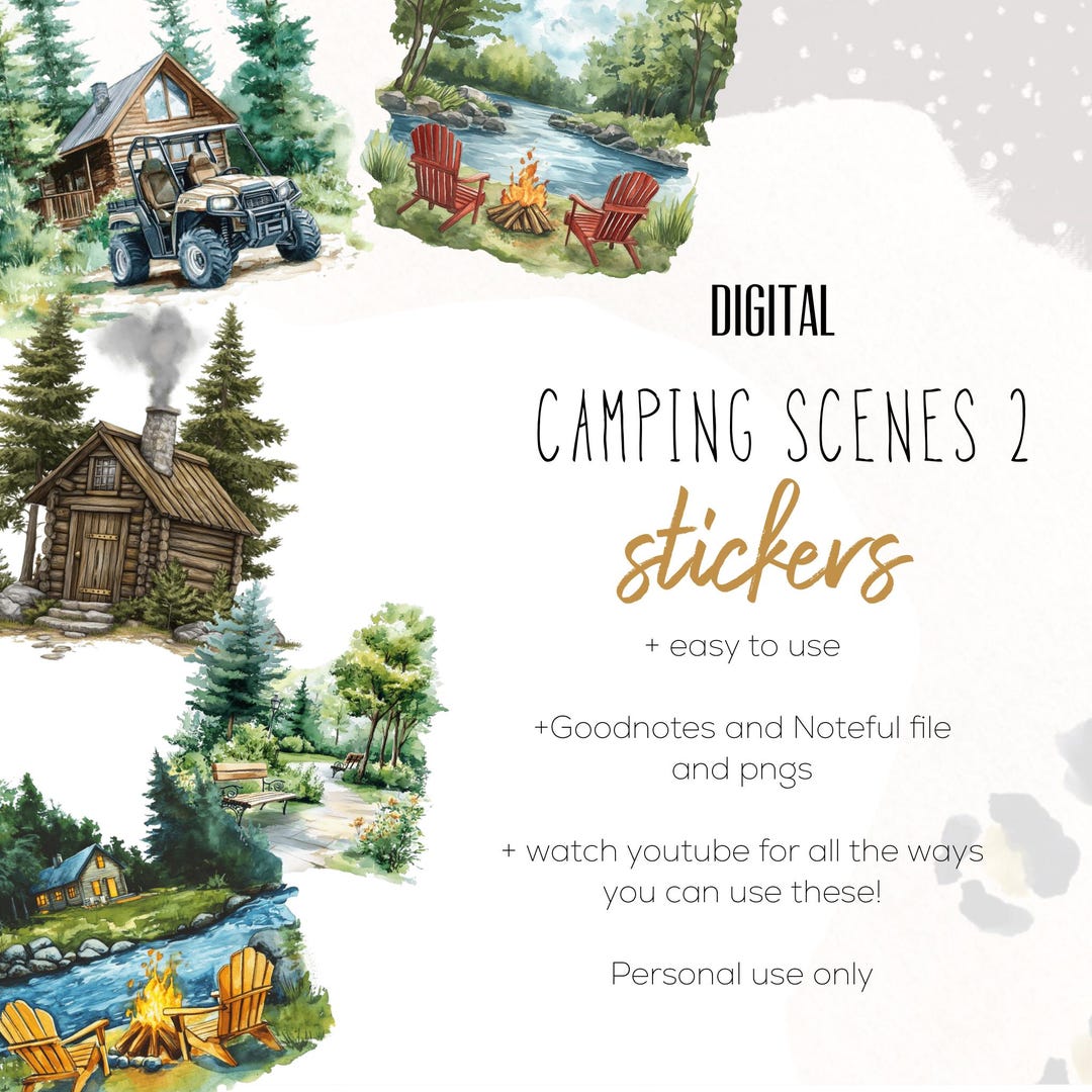 Camping Scene 2 Digital Sticker, Digital Planning, Outdoor, Camping ...