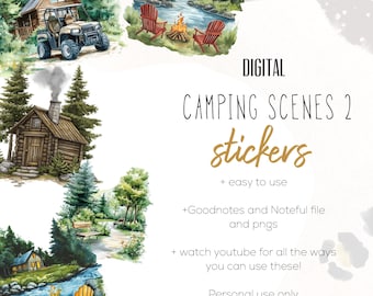 Camping Scene 2 digital Sticker, Digital planning, outdoor, camping, stickers, stickers for digital planning or scrapbooking