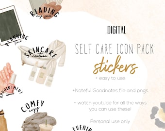 Self Care 26 Icon Pack |  Digital Stickers, Digital planning, skin care stickers, cute facial treatment stickers for digital planning,